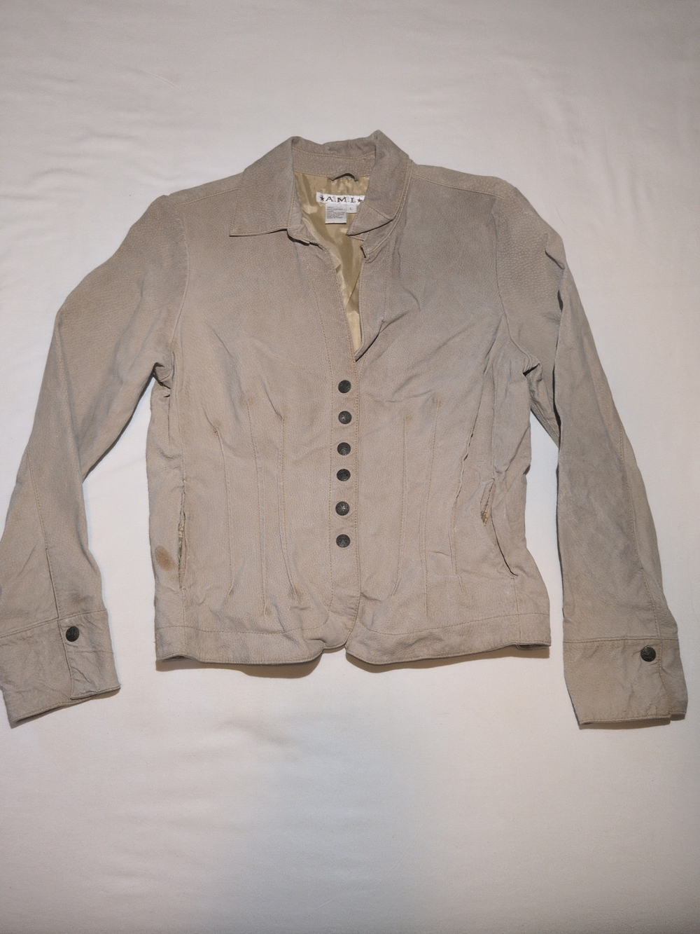 Vintage Beige Suede Button-Front Blazer